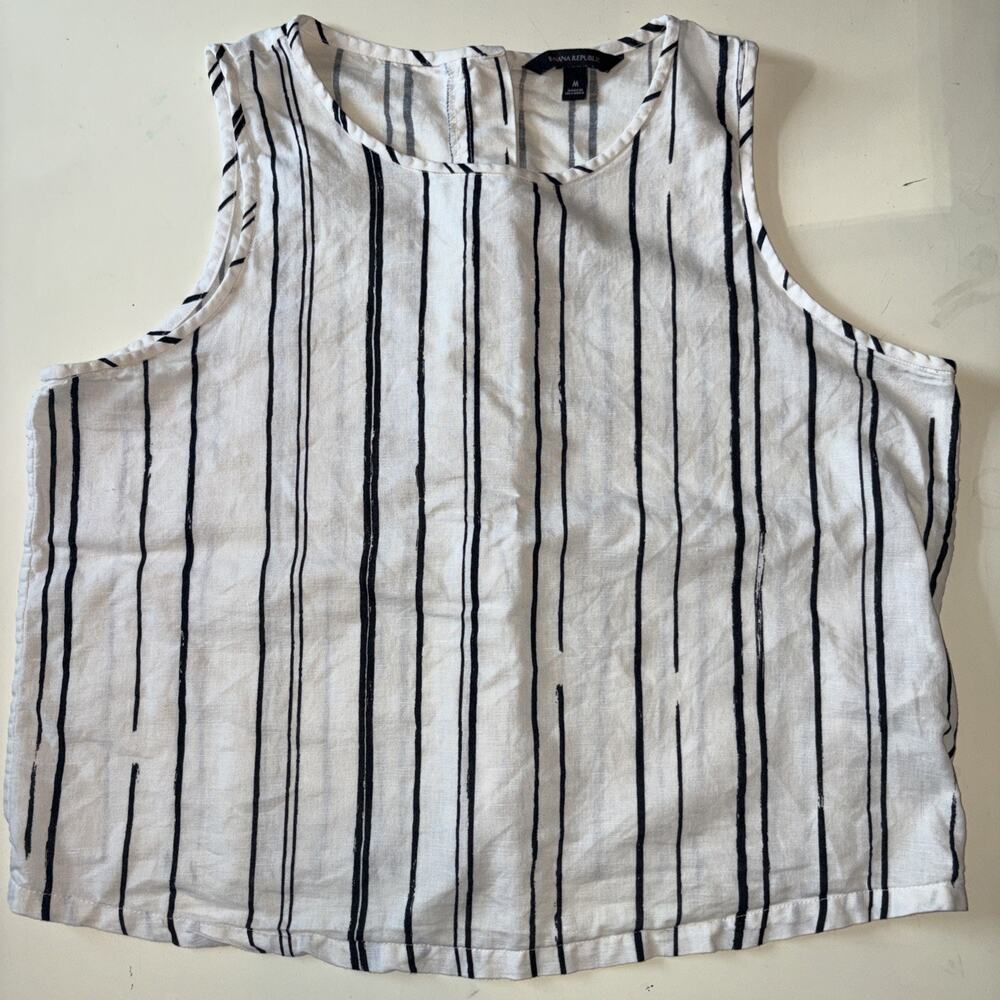 Banana Republic M Crop Tank Back Button Down Blouse, Linen/Cotton, Boho, Beach